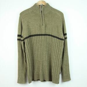 Vintage Mens L XL Y2K 1/4 Zip Pullover Sweater Chenille Ribbed Stripe Skater